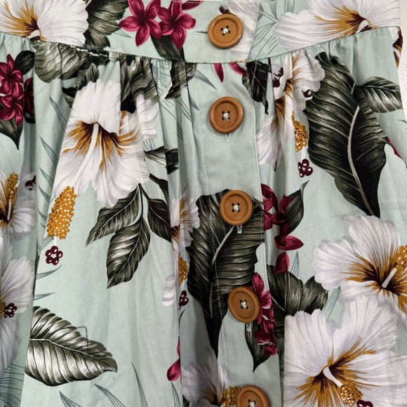 NWT HELL BUNNY RETRO 50S VINTAGE STYLE GREEN FLORAL TAHITI SKIRT SIZE SMALL - Picture 12 of 15